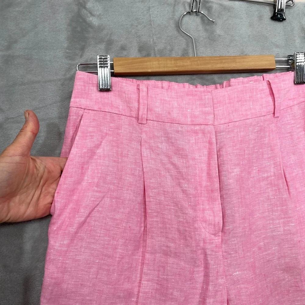 Talbots Bristol Crop Pants Women Size 6 Pink 100% Linen  Wide Leg 23